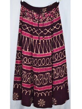 Maple Clothing Cotton Batik Made In India Full Maxi Skirt Purple/Pink Size L